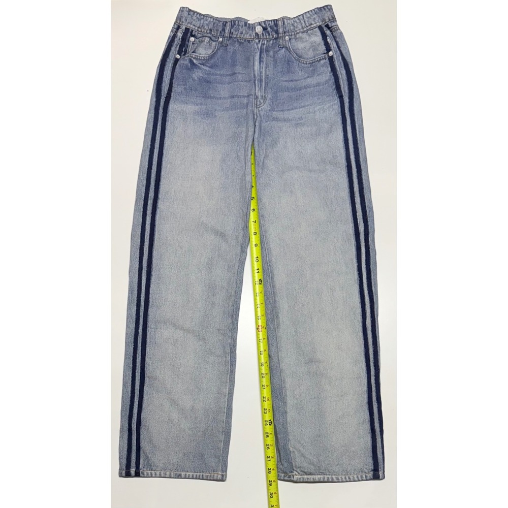 Rag & Bone Miramar Wide Leg Pants Light Wash Denim Print Tuxedo Stripe Small